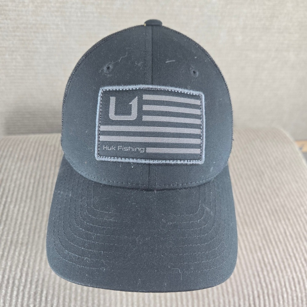 Huk Mens OSFM Black Tonal American Flag Mesh Back Snapback Trucker Hat